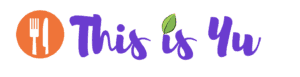 This is Yu Logo with words in purple. I over Is is a green leaf. Before the logo is an orange circle showing a knife and fork.