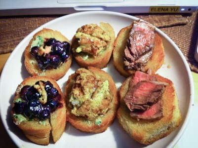 Dara's Flank Steak Crostini with Blueberry Cayenne Honey for the On Camera Audition